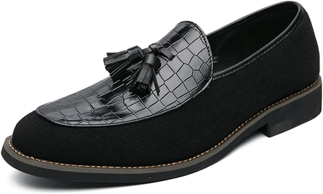 Men Suede Splicing Printed Tassel Penny Loafers Retro Luxury Low Heeled Fashion Slip On Flats Tassel Dress Shoes Comfort Non-Slip Business Formal Wedding Shoes