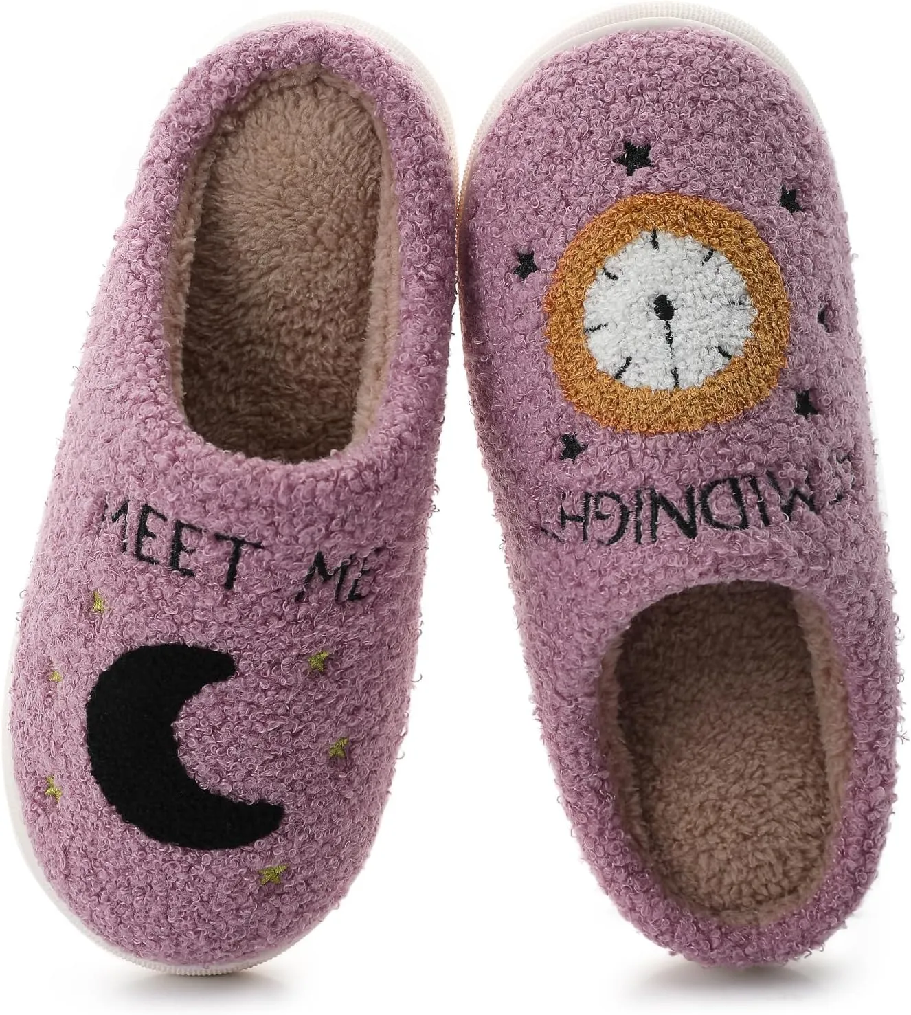 Menore Meet Me At Midnight Slippers for Womens Mens Soft Warm Fuzzy House Slides Memory Foam Lightweight Slip-on Slippers Indoor Outdoor