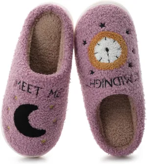 Menore Meet Me At Midnight Slippers for Womens Mens Soft Warm Fuzzy House Slides Memory Foam Lightweight Slip-on Slippers Indoor Outdoor
