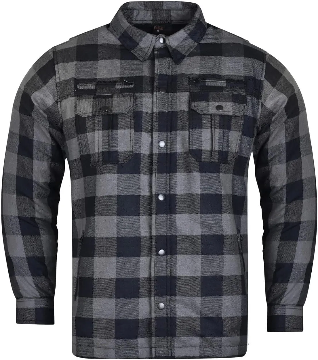 Men's Biker Armored Checkered Flannel Shirt with Kevlar, Waterproof Zippers & C.E. Approved Armors
