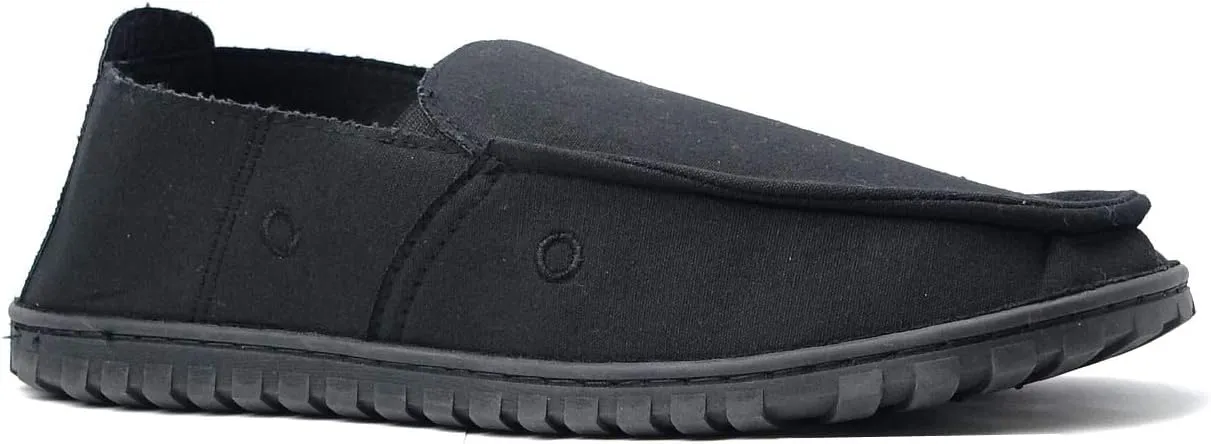 Men's Canvas Loafer House Shoe Moccasins Heavy Duty Rubber Bottom