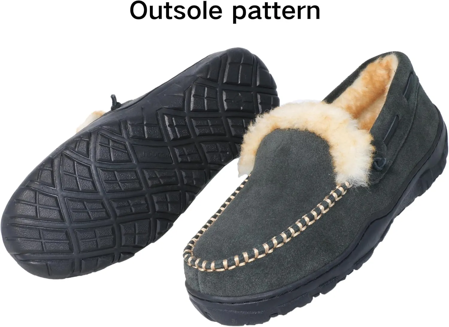 Men's Moccasin Slippers Genuine Suede Uppers Shearling Lining Memory Foam House Shoes, Indoor and Outdoor Warm Loafer