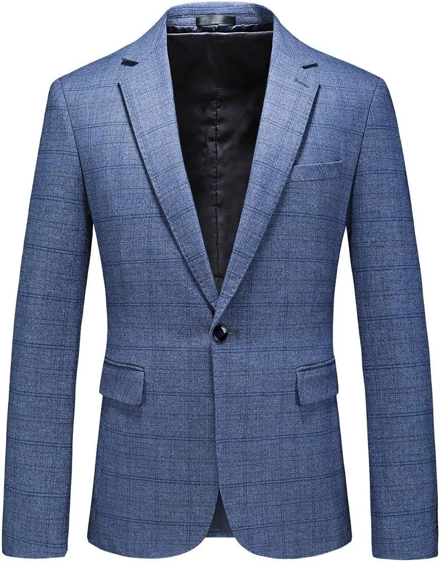 Mens Plaid Blazer Sports Coat Casual Slim Fit Checkered Blazer for Men Wedding
