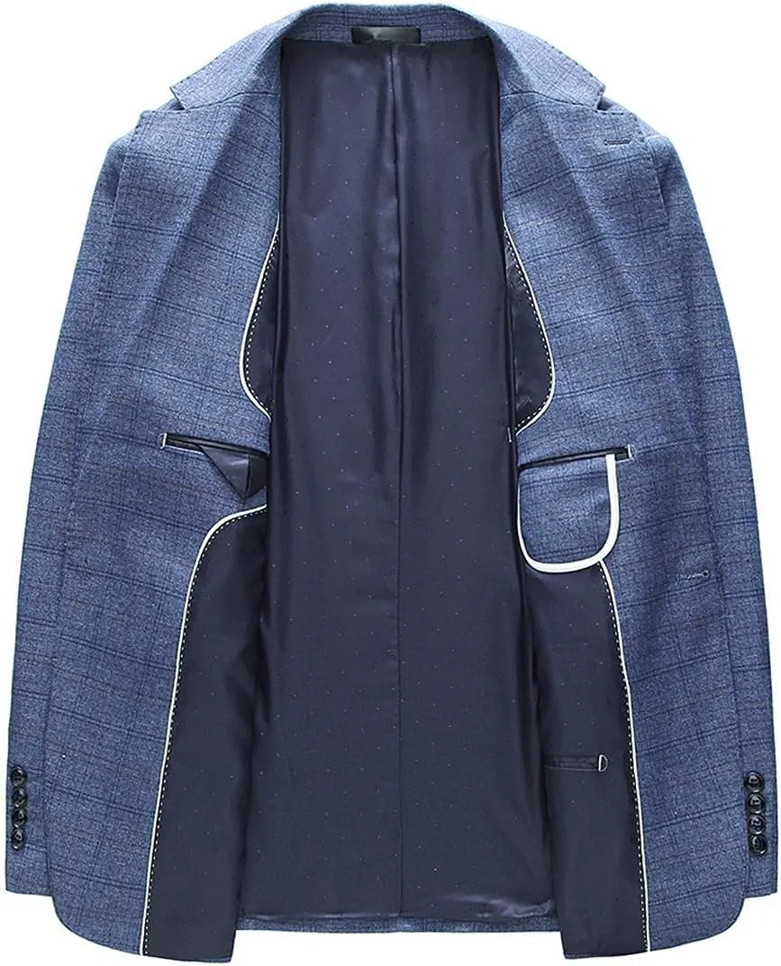 Mens Plaid Blazer Sports Coat Casual Slim Fit Checkered Blazer for Men Wedding
