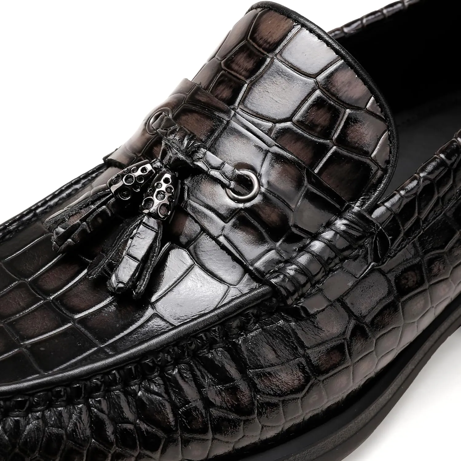 Men's Platform Tassel Loafer, Crocodile Printed Leather Dress Shoes for Mens Business Formal Wedding Porm Party Shoes Casual Slip-On Penny Loafers