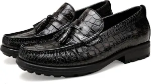 Men's Platform Tassel Loafer, Crocodile Printed Leather Dress Shoes for Mens Business Formal Wedding Porm Party Shoes Casual Slip-On Penny Loafers