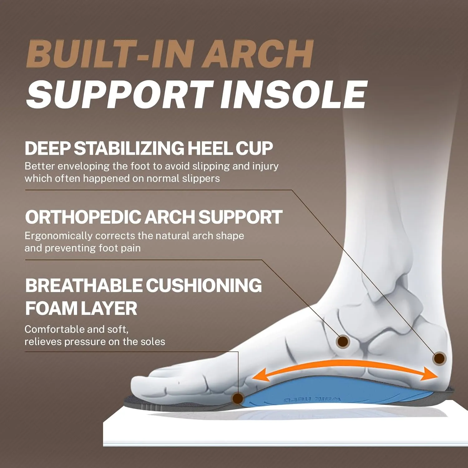 Mens Slippers for Plantar Fasciitis, Slip on Arch Support House Slippers for Men, Lightweight Indoor Outdoor Wide Toe Box Shoes for Men with Cushioned Outsole