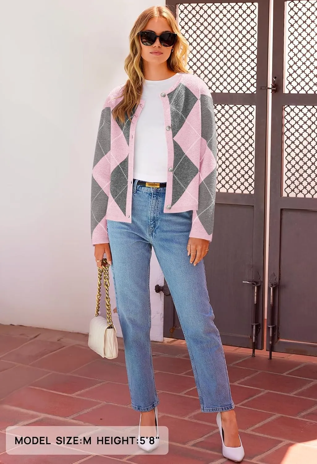MEROKEETY Women's Long Sleeve Cardigan Sweaters 2024 Trendy Open Front Checkered Knit Button Up Jackets
