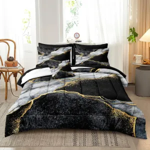 Merryword Black Marble Comforter Set California King 8 Pieces Bed in a Bag Gold Metallic Marble Design Bedding with 1 Comforter, 4 Pillowcase, 1 Flat Sheet, 1 Fitted Sheet, 1 Cushion Cover