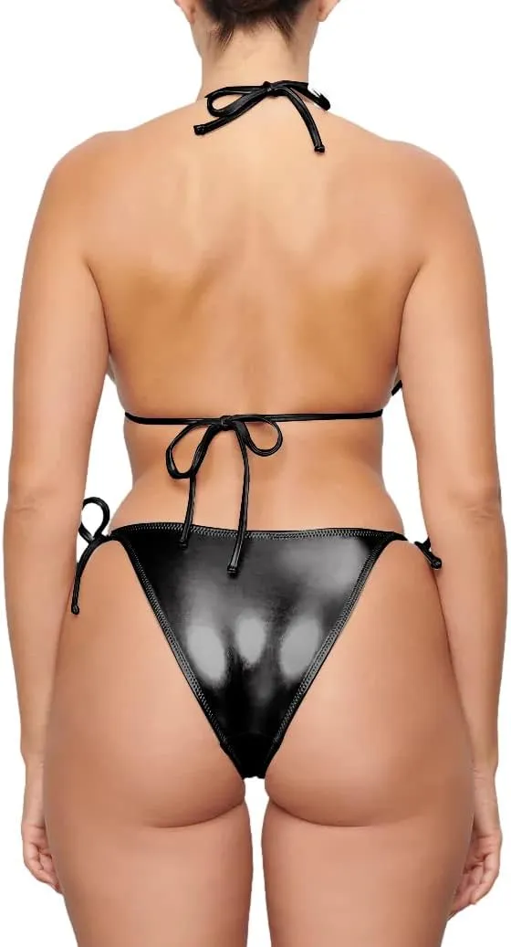 Metallic String Bikini for Women - Sexy Beach Glitter Swimsuits Bathing Suit Triangle Tops Side Tie Thong Bottom Set