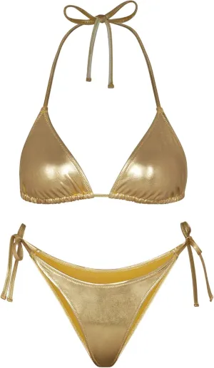 Metallic String Bikini for Women - Sexy Beach Glitter Swimsuits Bathing Suit Triangle Tops Side Tie Thong Bottom Set