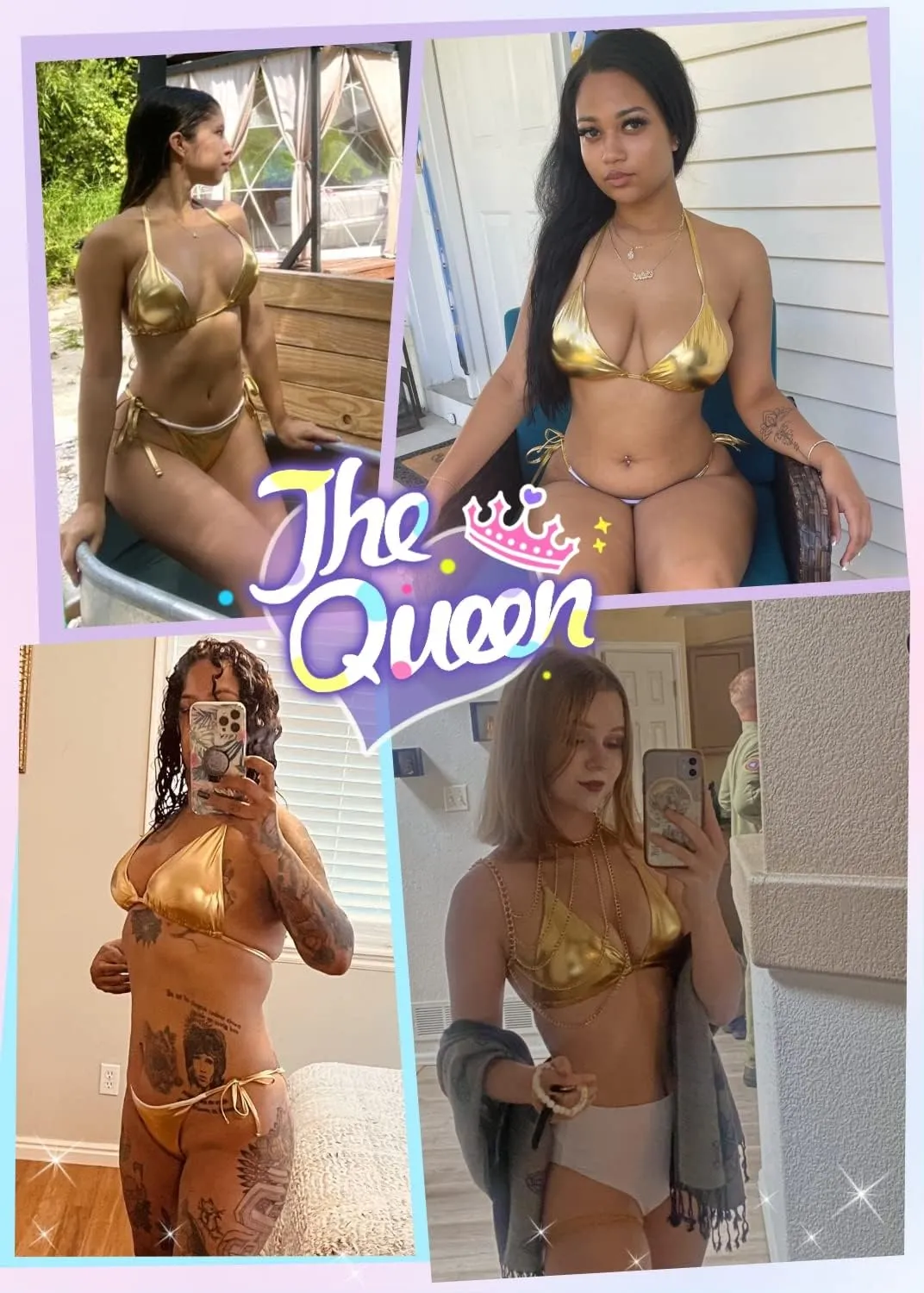 Metallic String Bikini for Women - Sexy Beach Glitter Swimsuits Bathing Suit Triangle Tops Side Tie Thong Bottom Set