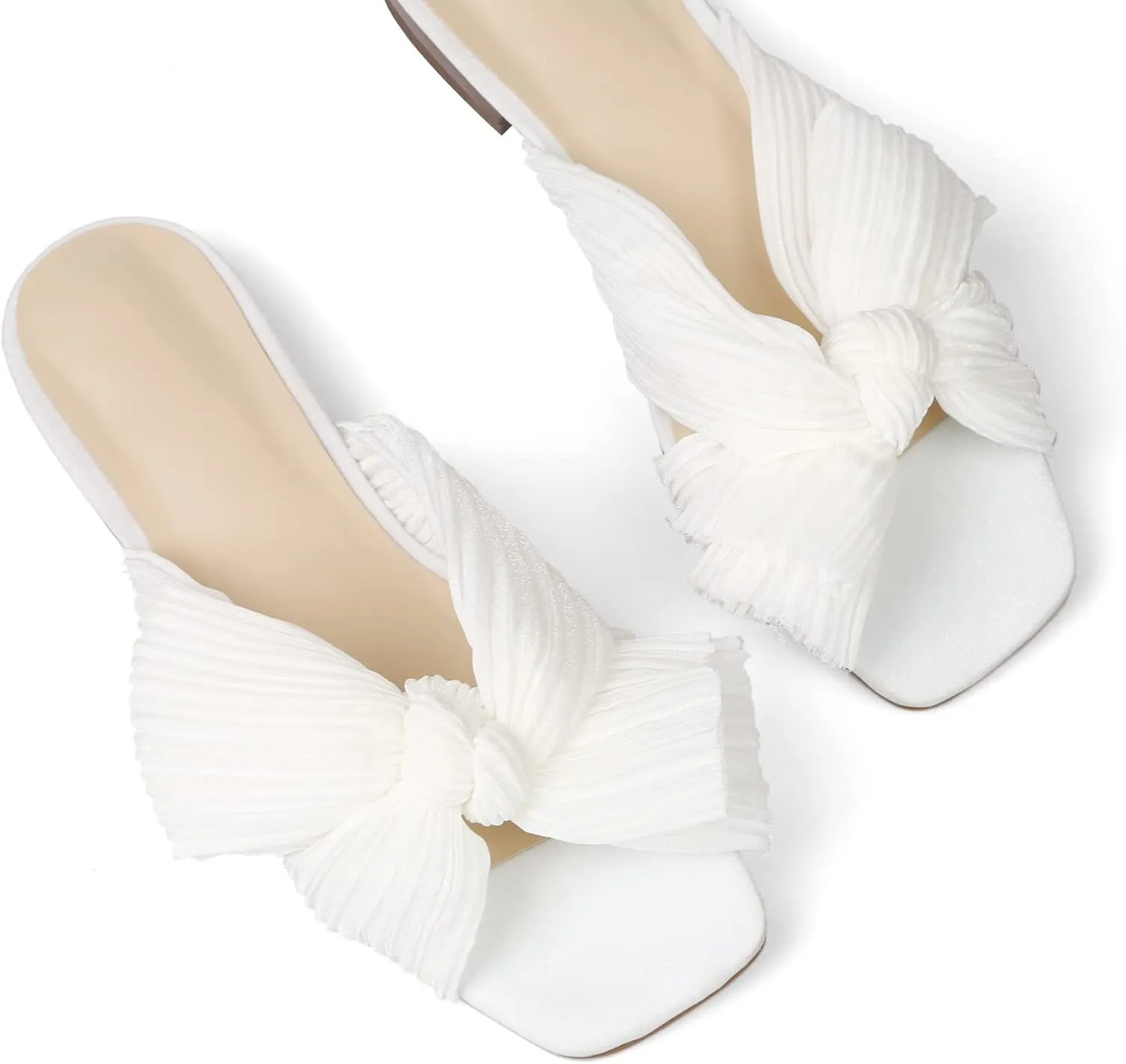 MICIFA Women's Bow Flat Sandals Open Toe Summer Comfort Slip on Slide Sandals Bridal Wedding Dress Shoes