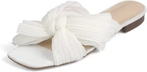 MICIFA Women's Bow Flat Sandals Open Toe Summer Comfort Slip on Slide Sandals Bridal Wedding Dress Shoes