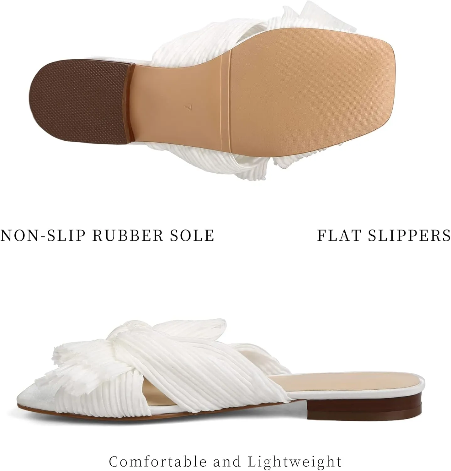 MICIFA Women's Bow Flat Sandals Open Toe Summer Comfort Slip on Slide Sandals Bridal Wedding Dress Shoes