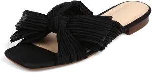 MICIFA Women's Bow Flat Sandals Open Toe Summer Comfort Slip on Slide Sandals Bridal Wedding Dress Shoes