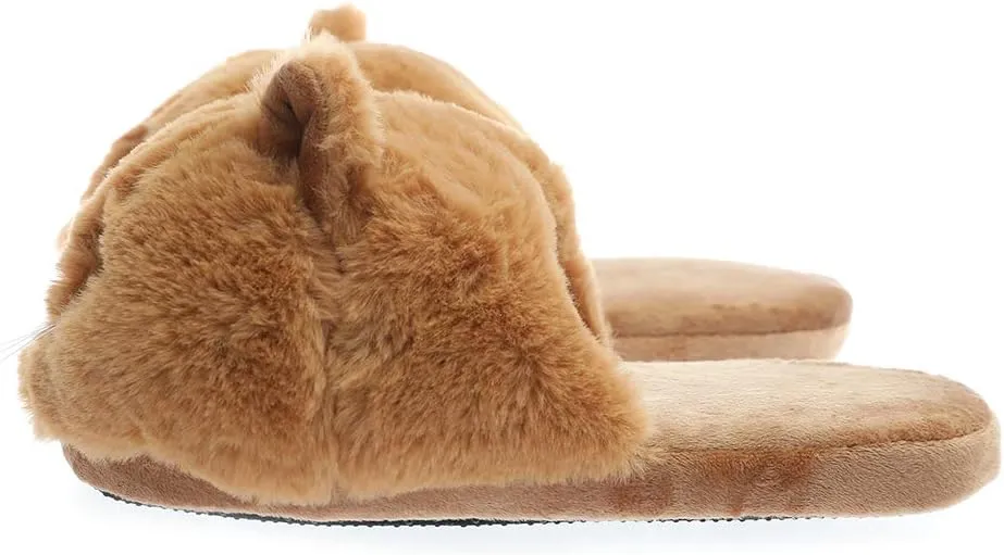 Millffy Unisex Kids Girls 3D Big Head Realistic Kitty Cat Womens Tabby cat Plush Fuzzy Slippers Ladies House Slippers