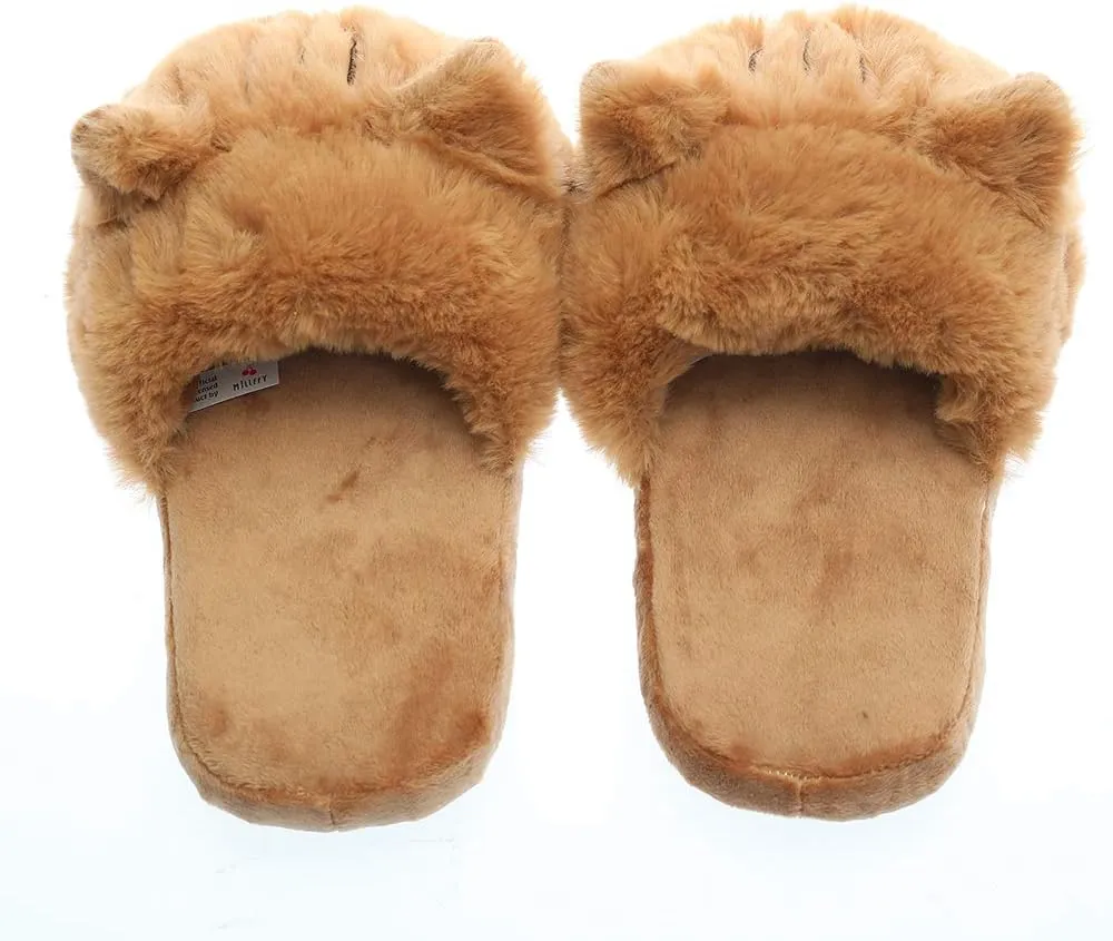 Millffy Unisex Kids Girls 3D Big Head Realistic Kitty Cat Womens Tabby cat Plush Fuzzy Slippers Ladies House Slippers