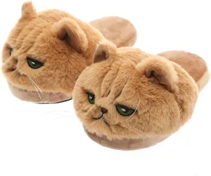 Millffy Unisex Kids Girls 3D Big Head Realistic Kitty Cat Womens Tabby cat Plush Fuzzy Slippers Ladies House Slippers
