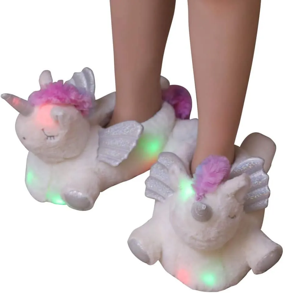 Millffy Women's Light Up Slippers Girl's Plush Footwarmer Slipper Glow in The Dark led Plush Slippers Home Shoes