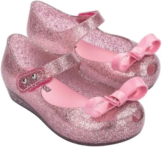 mini melissa Ultragirl Collection Mary Jane Flats for Toddlers and Babies - Comfortable & Cute Peep Toe Jelly Flat Shoes with Transparent Upper and Small Bow for Little Girls