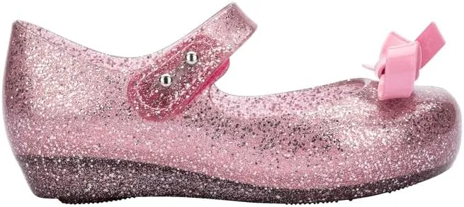 mini melissa Ultragirl Collection Mary Jane Flats for Toddlers and Babies - Comfortable & Cute Peep Toe Jelly Flat Shoes with Transparent Upper and Small Bow for Little Girls