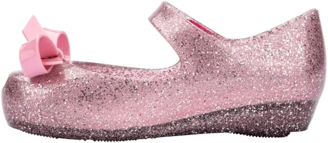 mini melissa Ultragirl Collection Mary Jane Flats for Toddlers and Babies - Comfortable & Cute Peep Toe Jelly Flat Shoes with Transparent Upper and Small Bow for Little Girls
