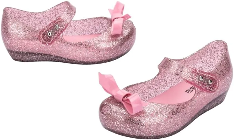 mini melissa Ultragirl Collection Mary Jane Flats for Toddlers and Babies - Comfortable & Cute Peep Toe Jelly Flat Shoes with Transparent Upper and Small Bow for Little Girls