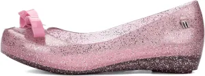 mini melissa Ultragirl with Bow Ballet Flats for Girls- Comfortable & Cute Peep Toe Jelly Flat Shoes with Transparent Upper and Small Bow for Kids