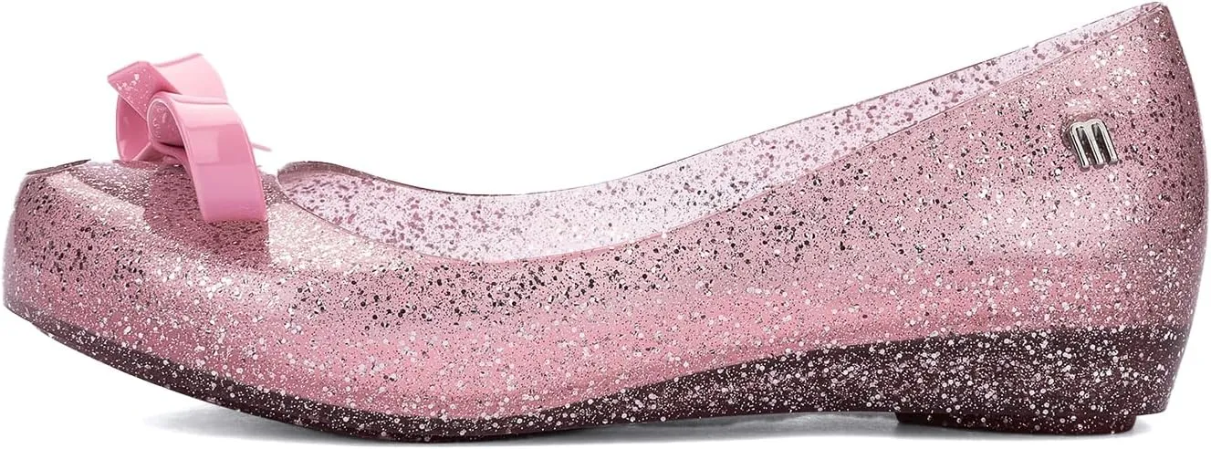 mini melissa Ultragirl with Bow Ballet Flats for Girls- Comfortable & Cute Peep Toe Jelly Flat Shoes with Transparent Upper and Small Bow for Kids