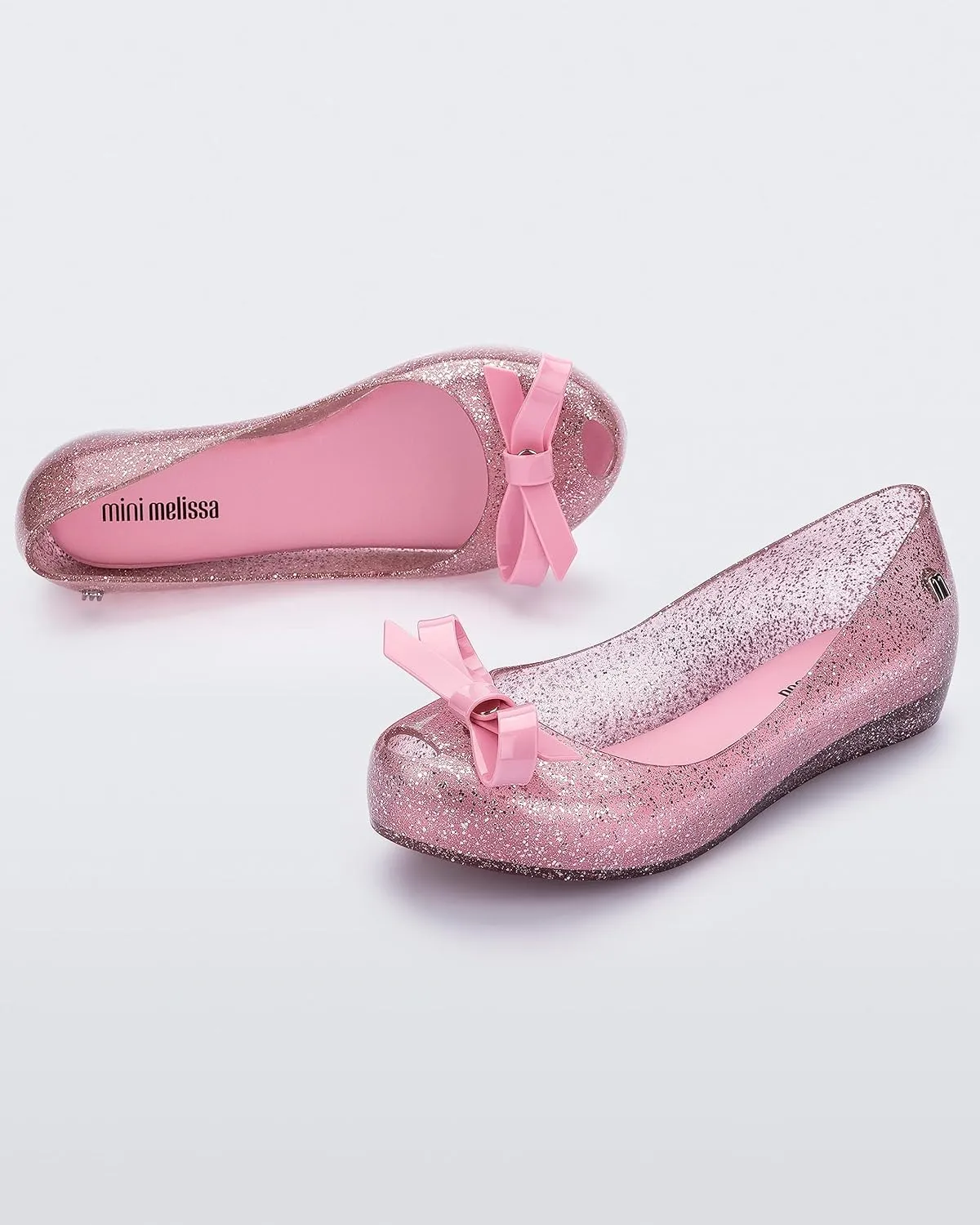 mini melissa Ultragirl with Bow Ballet Flats for Girls- Comfortable & Cute Peep Toe Jelly Flat Shoes with Transparent Upper and Small Bow for Kids