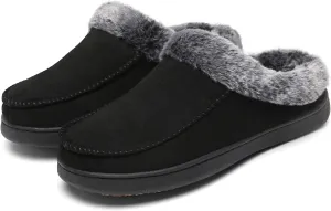 Mishansha Women's House Shoes Memory Foam Suede Moccasin Slippers Winter Warm Fleece Lined Home Shoes with Anti-Skid Rubber Sole