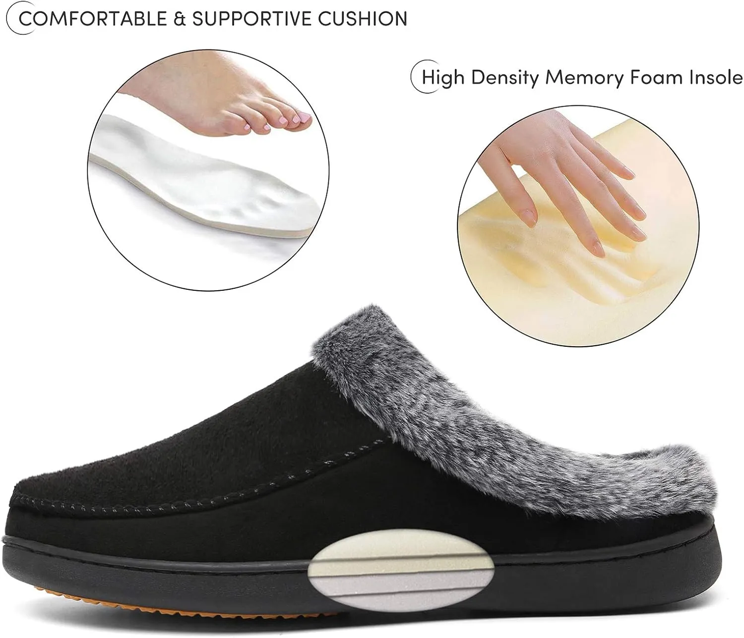 Mishansha Women's House Shoes Memory Foam Suede Moccasin Slippers Winter Warm Fleece Lined Home Shoes with Anti-Skid Rubber Sole