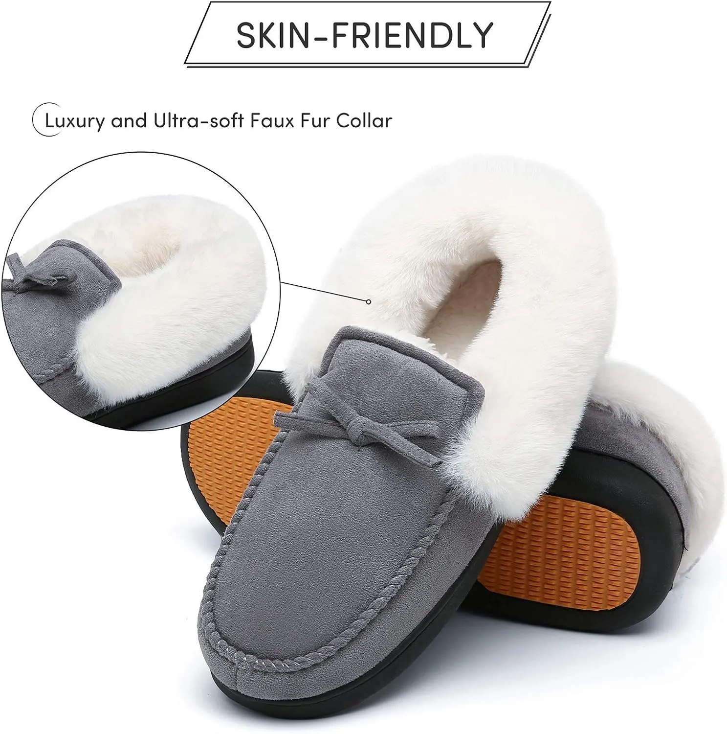 Mishansha Women's House Shoes Memory Foam Suede Moccasin Slippers Winter Warm Fleece Lined Home Shoes with Anti-Skid Rubber Sole
