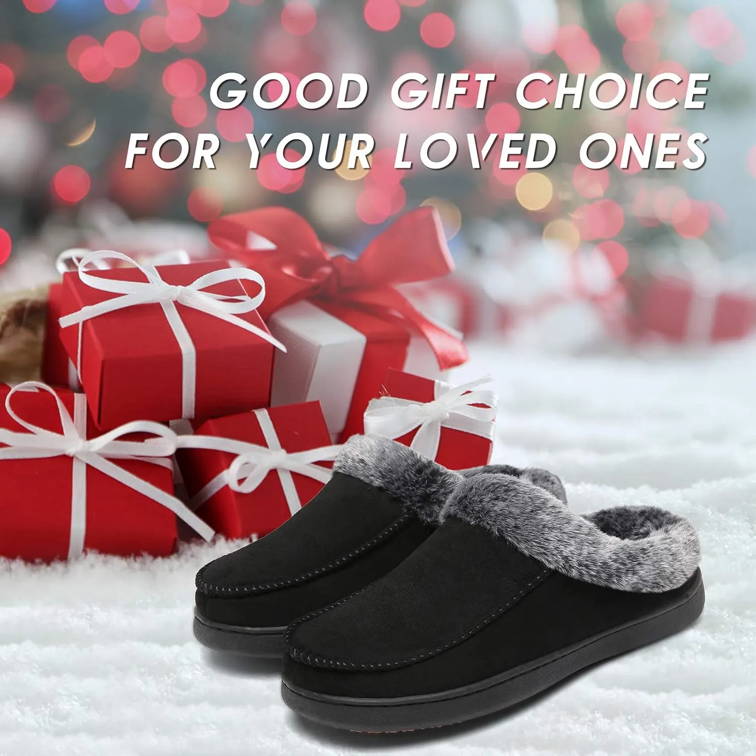 Mishansha Women's House Shoes Memory Foam Suede Moccasin Slippers Winter Warm Fleece Lined Home Shoes with Anti-Skid Rubber Sole