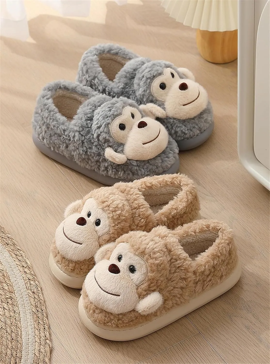 Monkey Animal Women's Cute Plush Home Warm Winter Indoor Slippers