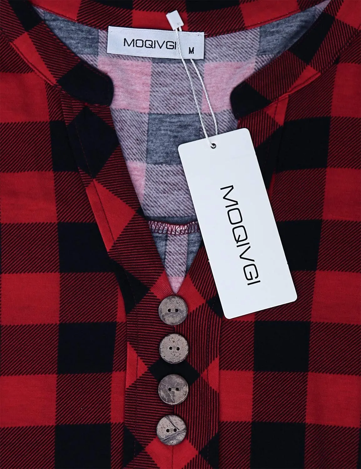 MOQIVGI Womens Notch Neck Short Sleeve Plaid Shirts Checkered Blouse Tops