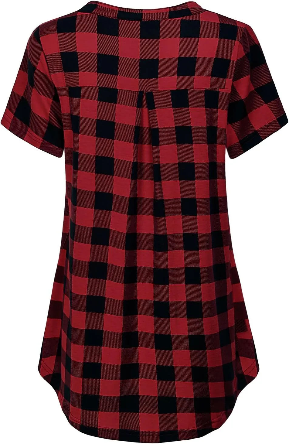 MOQIVGI Womens Notch Neck Short Sleeve Plaid Shirts Checkered Blouse Tops