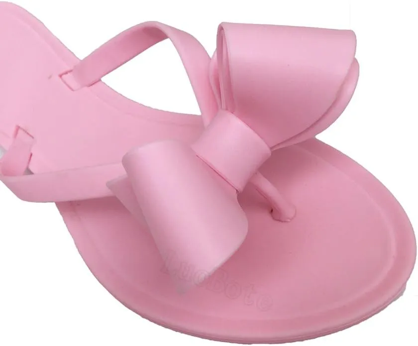 Mtzyoa Women Flip-Flops Flat Sandals Jelly Bow Beach Flat Rivets Rain Cute Dressy Summer Sandals