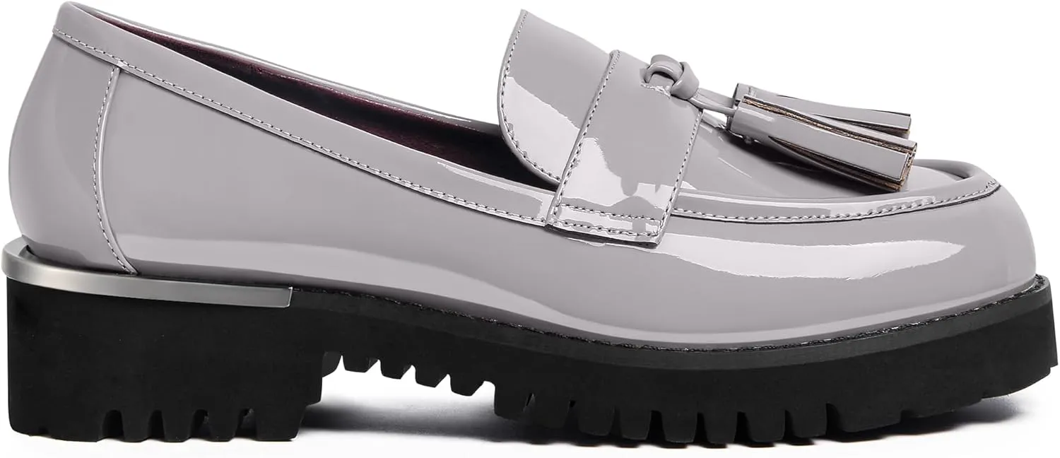 MUCCCUTE Loafers for Women Platform Chunky Loafer Comfortable Slip On Lug Sole Patent Leather Tassel Casual Work Shoes