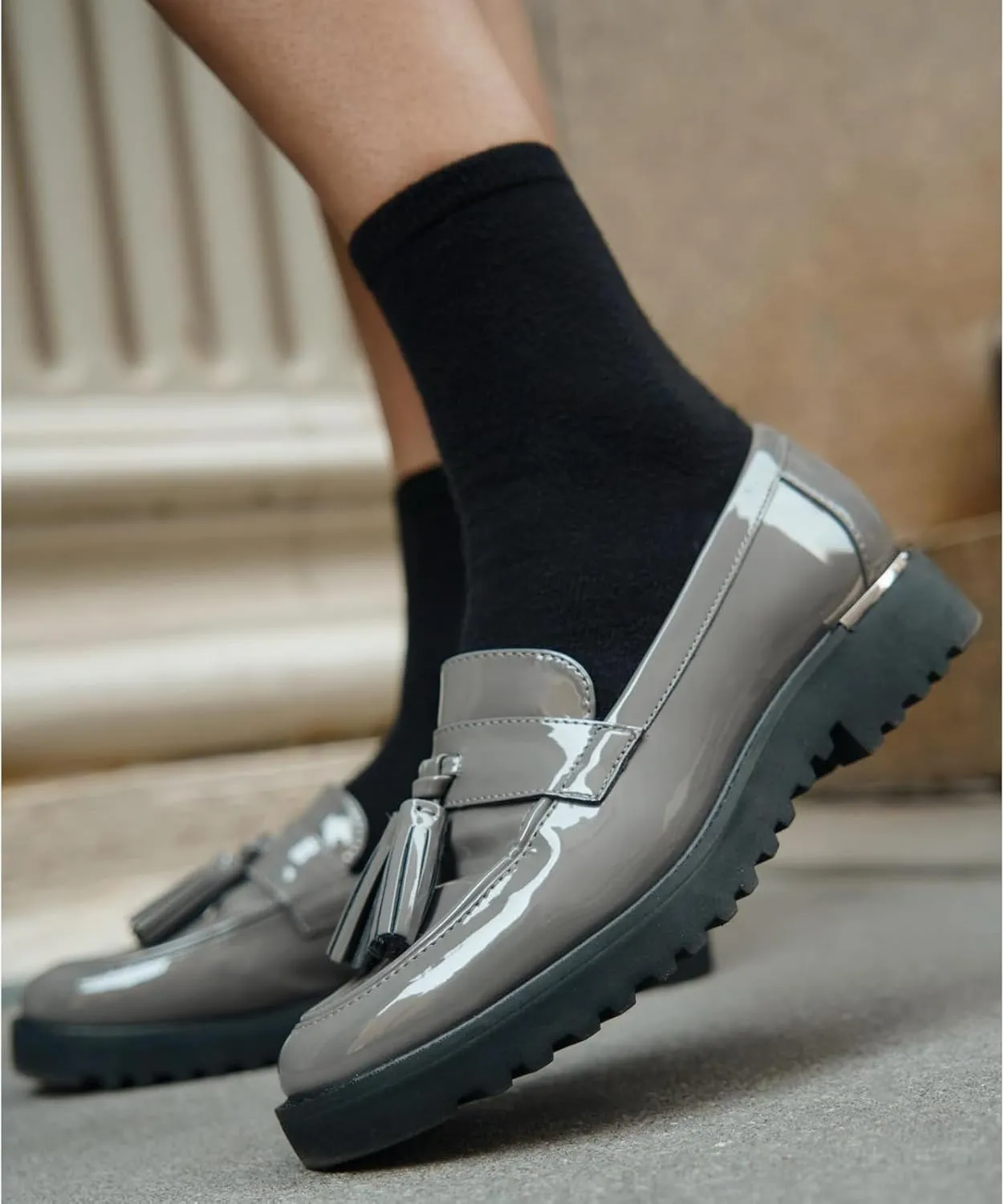 MUCCCUTE Loafers for Women Platform Chunky Loafer Comfortable Slip On Lug Sole Patent Leather Tassel Casual Work Shoes