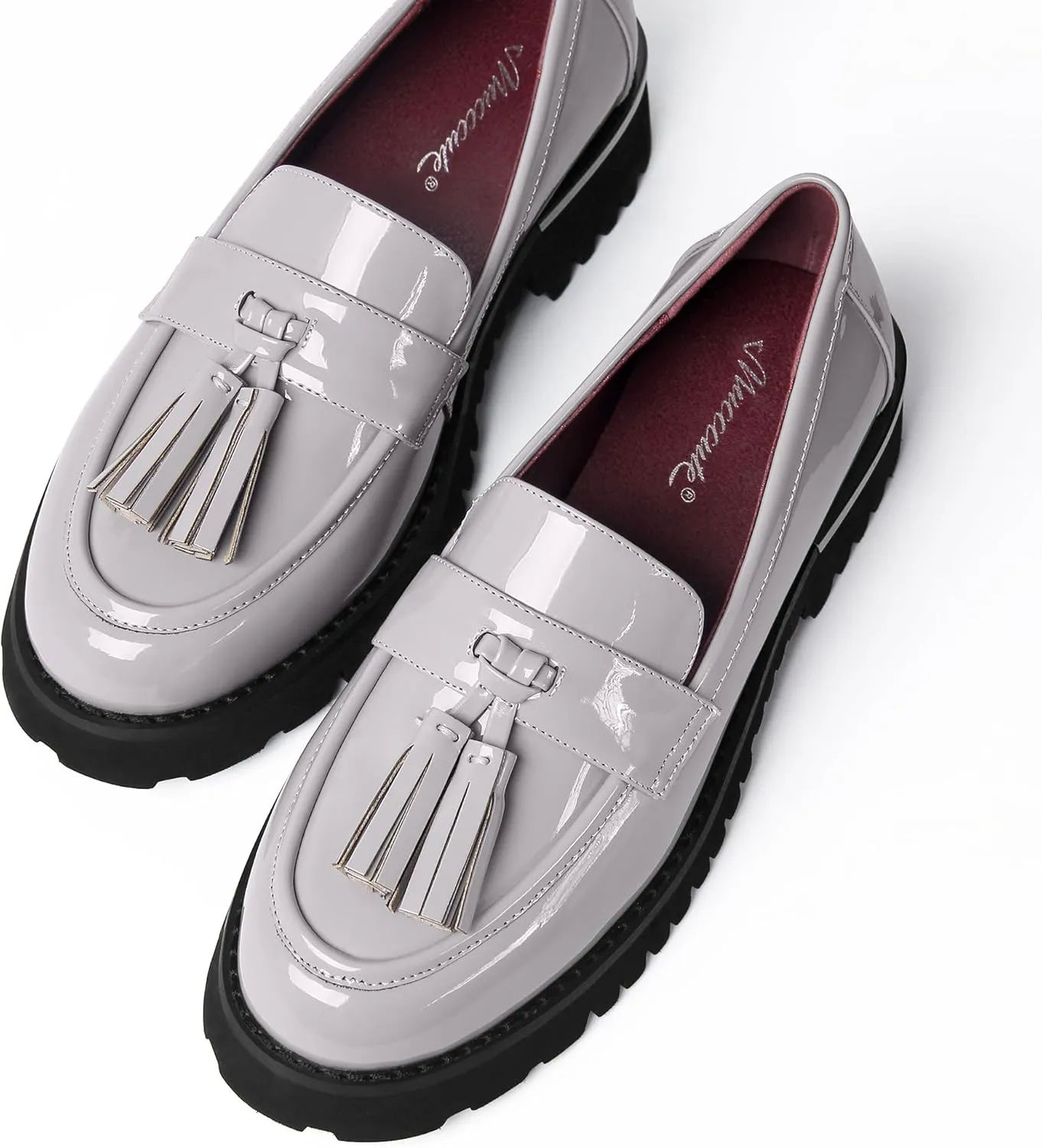 MUCCCUTE Loafers for Women Platform Chunky Loafer Comfortable Slip On Lug Sole Patent Leather Tassel Casual Work Shoes