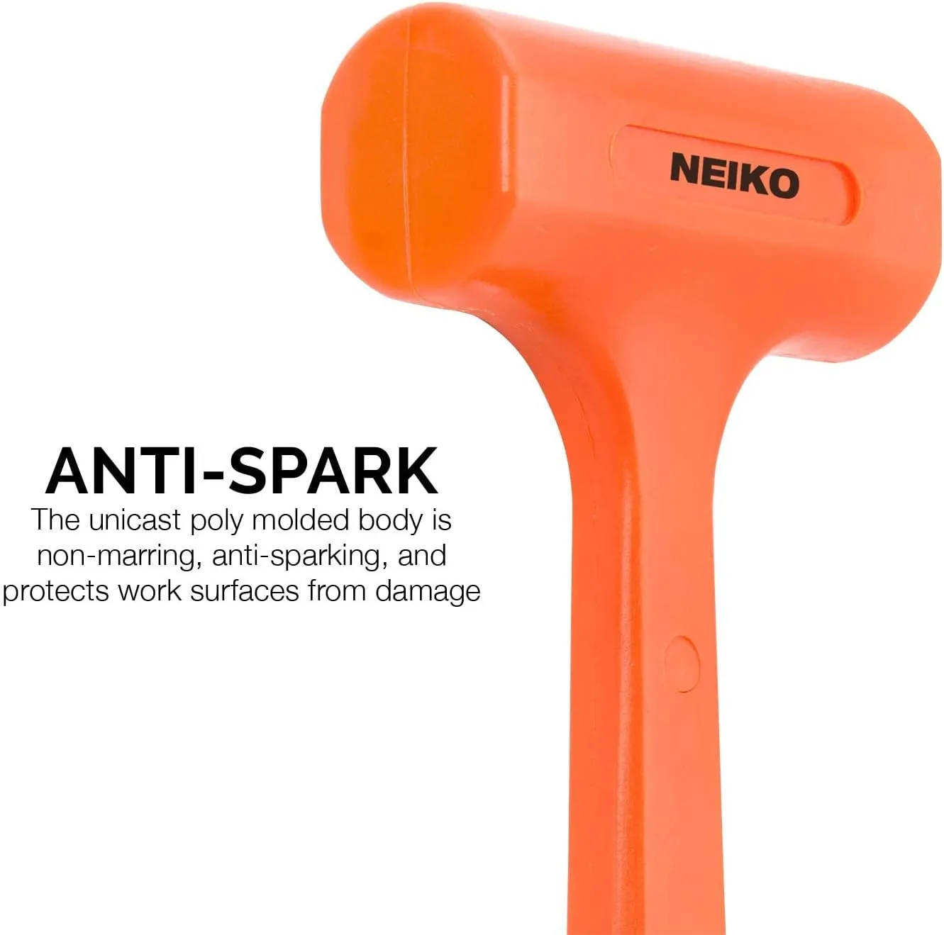 Neiko 02847A 2 LB Dead Blow Hammer, Neon Orange | Unibody Molded | Checkered Grip | Spark and Rebound Resistant