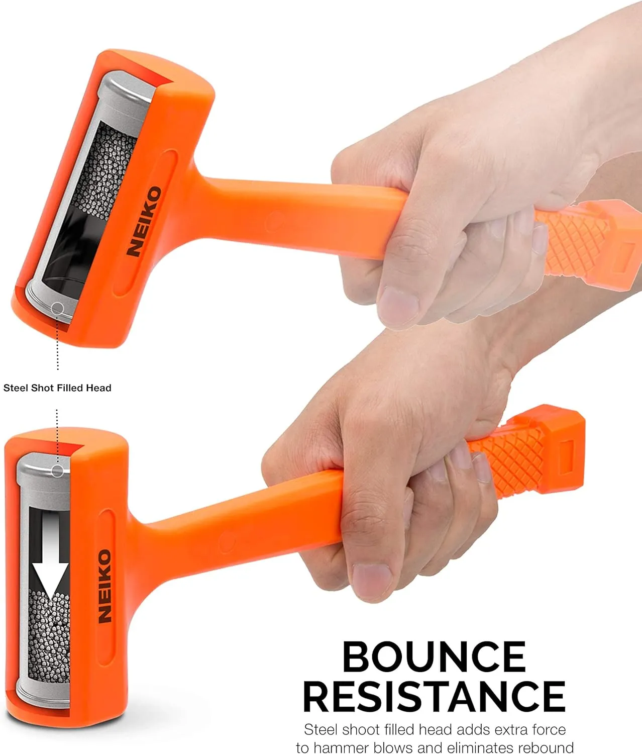 Neiko 02847A 2 LB Dead Blow Hammer, Neon Orange | Unibody Molded | Checkered Grip | Spark and Rebound Resistant