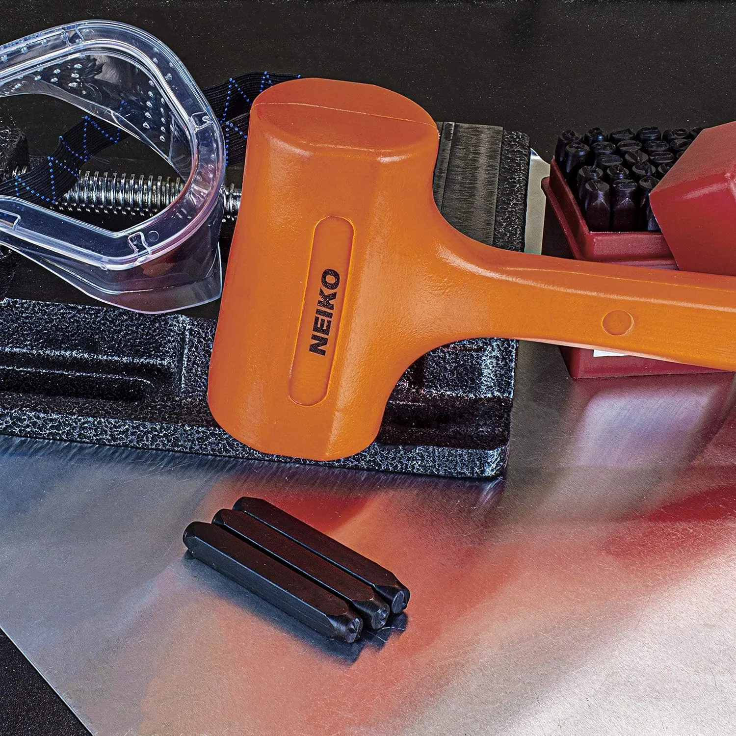 Neiko 02847A 2 LB Dead Blow Hammer, Neon Orange | Unibody Molded | Checkered Grip | Spark and Rebound Resistant