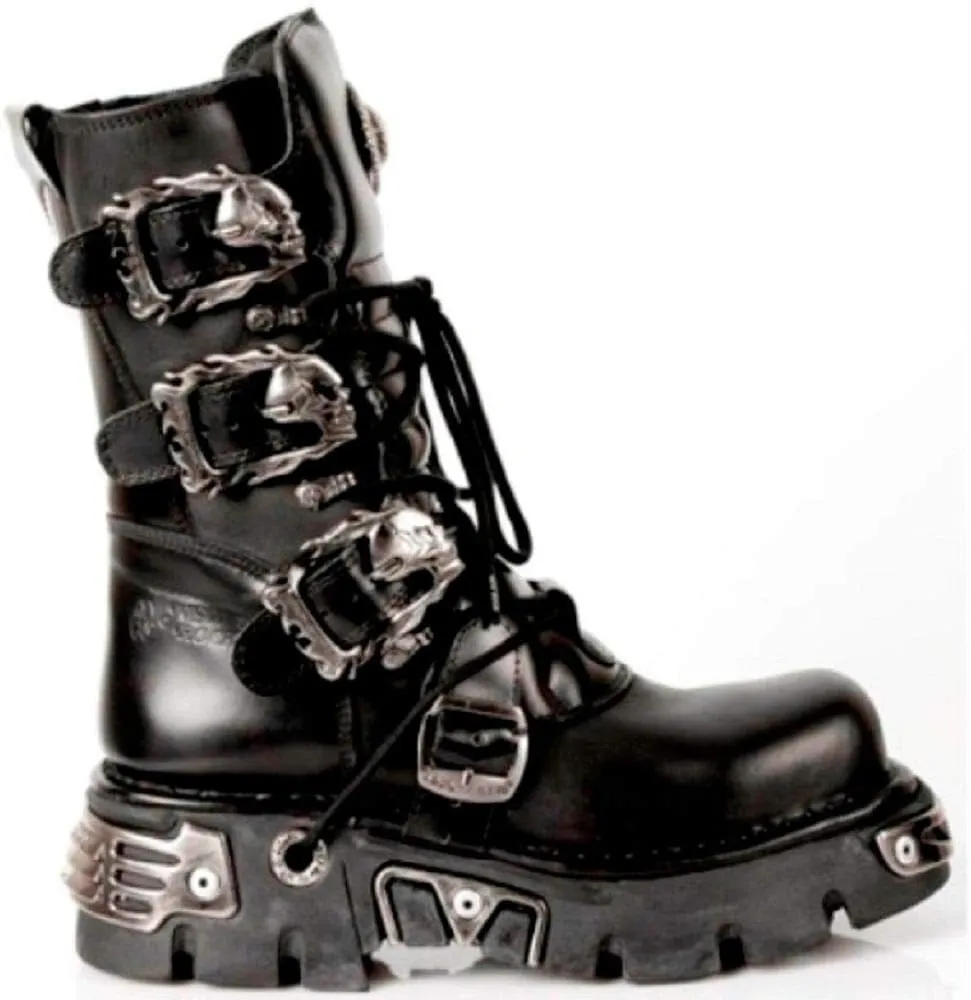 New Rock Newrock 391 S1 Black Metallic Reactor Goth Biker Unisex Black Boots