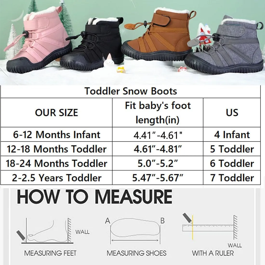 Newsonet Toddler Winter Snow Boots Boys Girls Cold Weather Baby Faux Fur Shoes (Infant/Toddler/)