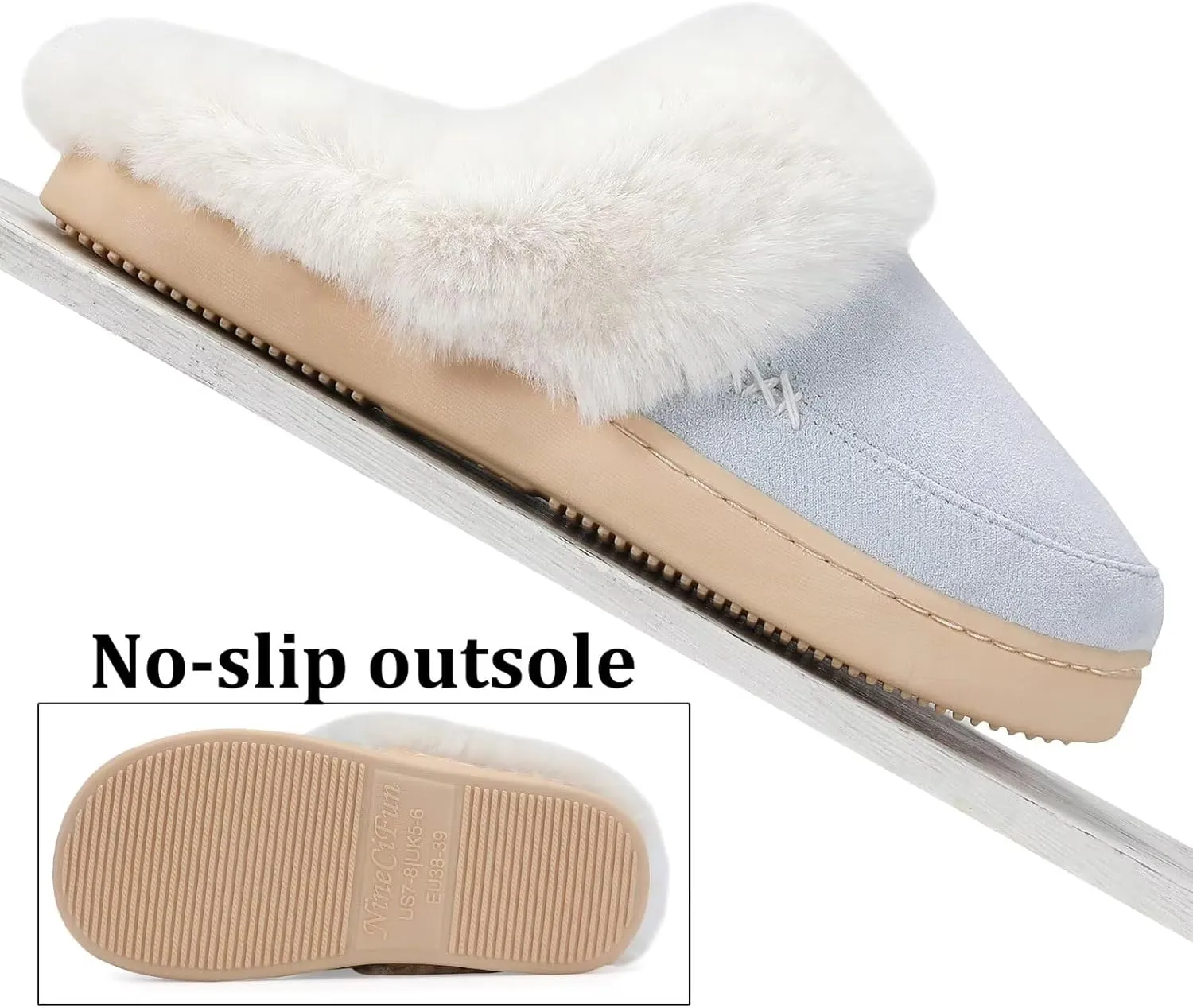 NineCiFun Women's and Men's Suede House Slippers Slip on Fuzzy Slippers with Faux Fur Lining Indoor Outdoor Home Shoes with Rubber Sole