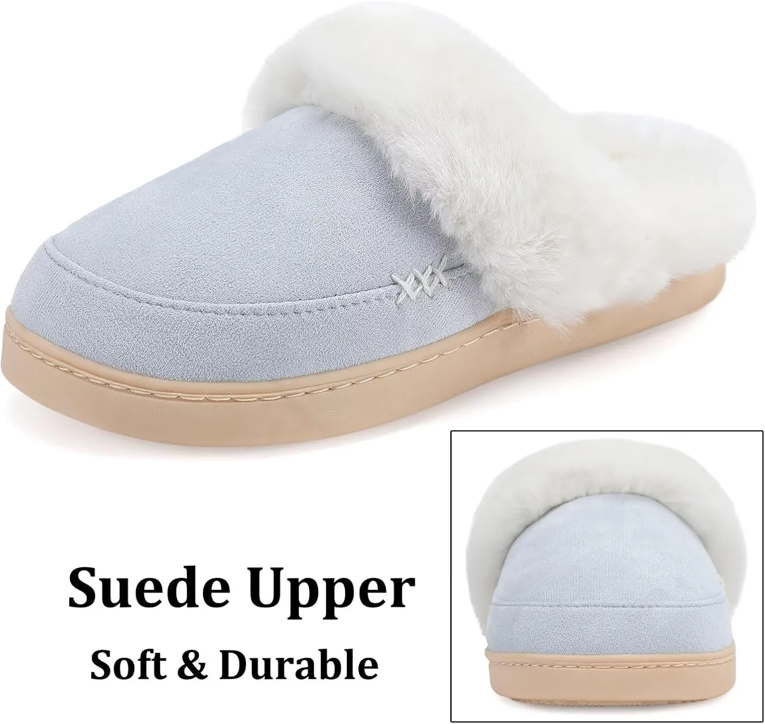 NineCiFun Women's and Men's Suede House Slippers Slip on Fuzzy Slippers with Faux Fur Lining Indoor Outdoor Home Shoes with Rubber Sole