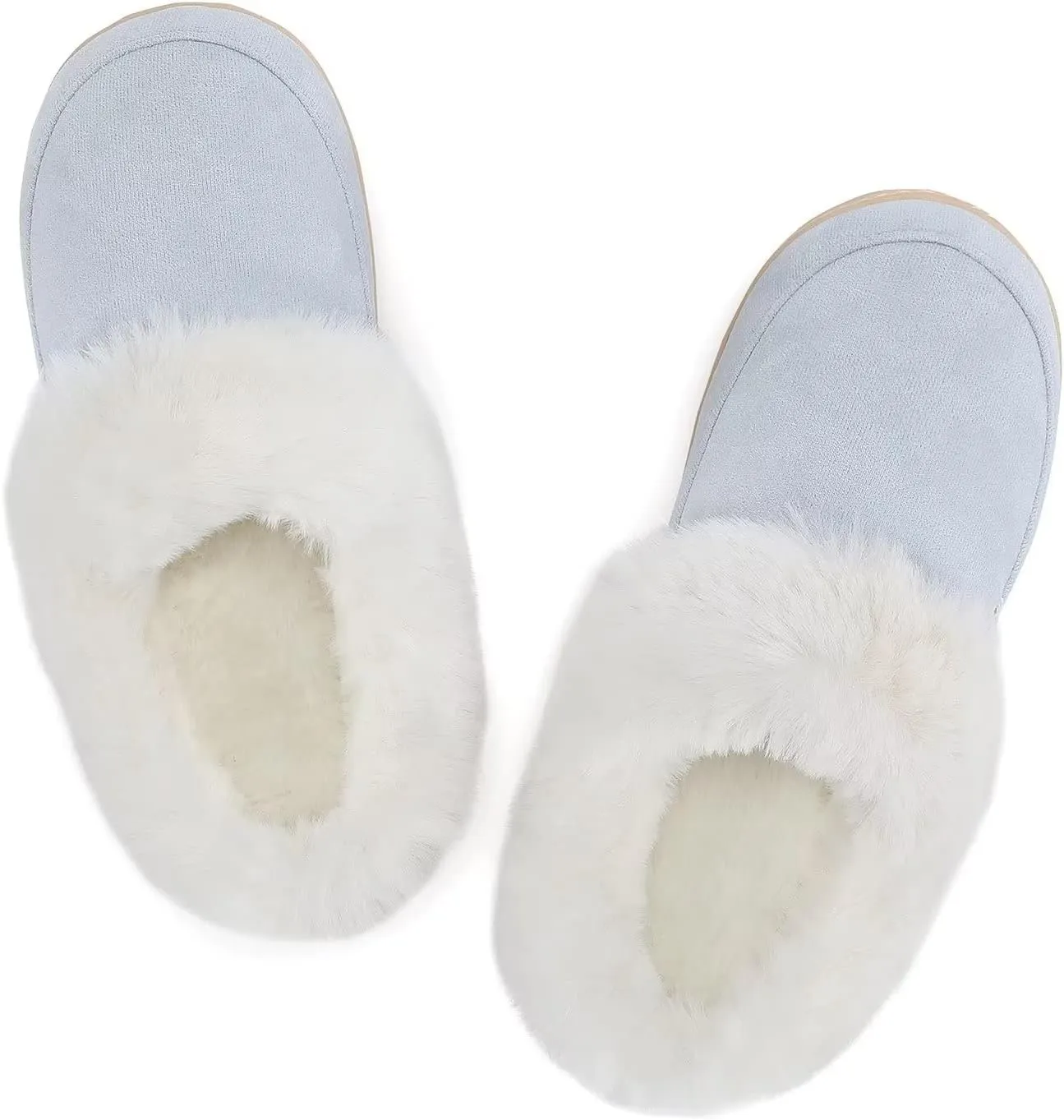 NineCiFun Women's and Men's Suede House Slippers Slip on Fuzzy Slippers with Faux Fur Lining Indoor Outdoor Home Shoes with Rubber Sole